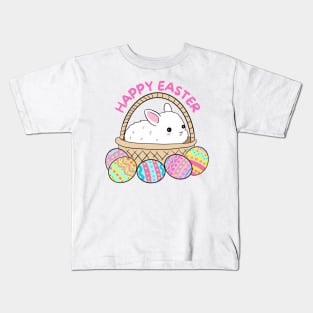 Happy easter a cute easter bunny in a basket Kids T-Shirt